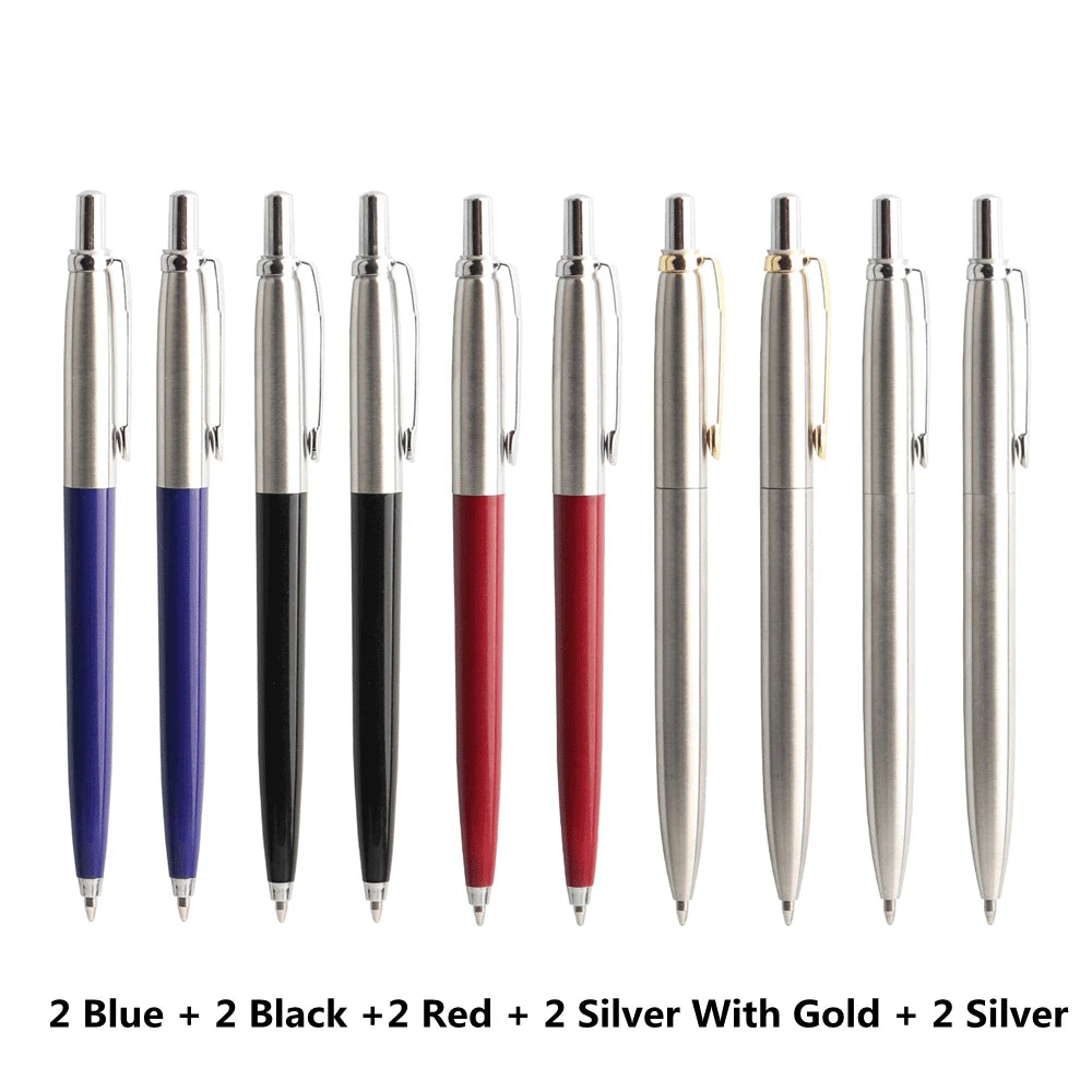 10 Pcs/Set Metal Ballpoint Pens Automatic Ball Pen G2 Refill Black Blue Ink For School Office Stationery Supplies Writing 0.7mm