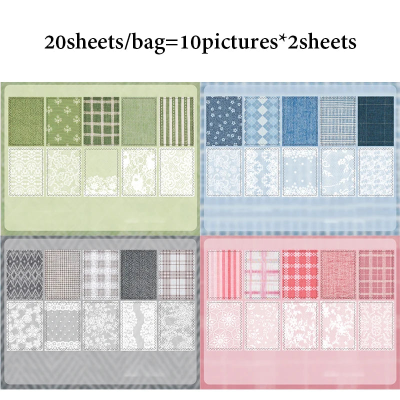 Mr.Paper 20Pcs/Pack Weave Dream Echo Series Card Stock Material Paper Vintage Plaid & Lace for Journal Scrapbook DIY Background