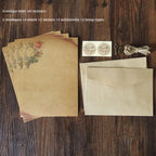Retro Vintage Kraft Envelope Letter Pad Set Old Europe Style Love Letter Invitation Envelopes Writing Paper With Rope