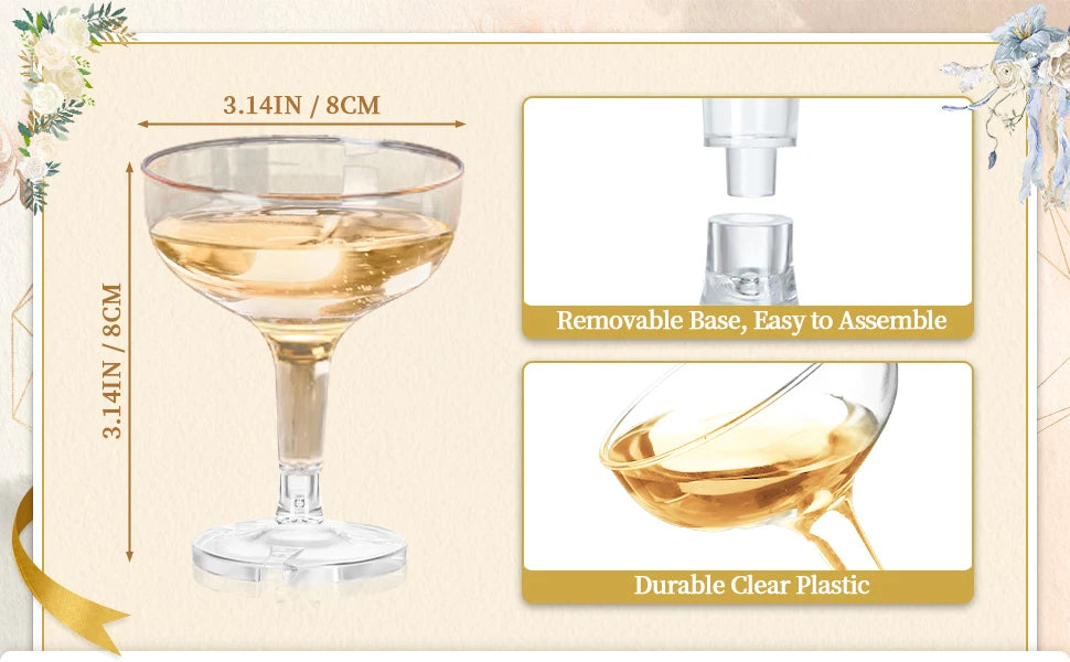 20-60PCS Acrylic Champagne Coupe Glasses Engagement Party Wedding Champagne Tower Prosecco Tower Martini Glasses 5oz
