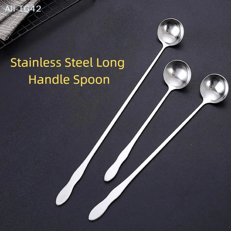 pogyrt Stainless Steel Long Handle Stir Spoon For Cocktails, Ice Coffee, And Tea - Mixing Spoon With Easy Grip Handle