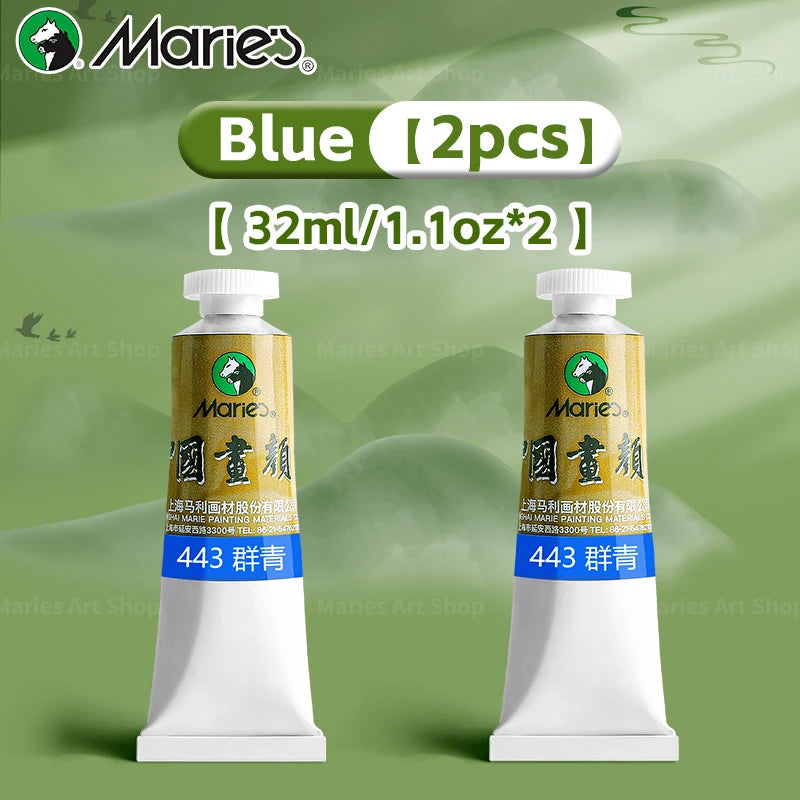 Marie's Chinese Painting Pigment Set,2pcs 20 Colors 32ml/1.13oz Tube,Watercolor Sumi Paint Kit for Drawing,Writing,Ink,Landscape