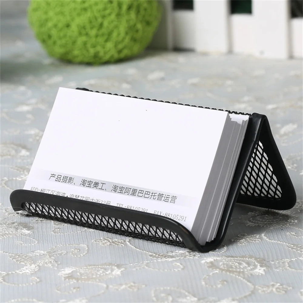 Black Metal Mesh Business Card Holder Desktop Business Card Display Stand Box Office Cards Holder Desk Shelf Storage Organizer