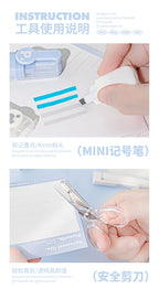 1 Cute Gift Stapler Set White/Blue Children's Novel Handicraft Tool Set Small Home Office Stationery  Children's Travel Bag