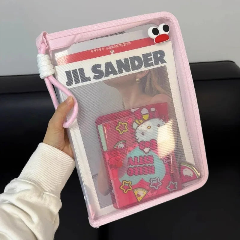 Macaron Transparent A4 File Bag Large-capacity Textbook Storage Zipper Student Hand-held Thickened Waterproof Storage Bag
