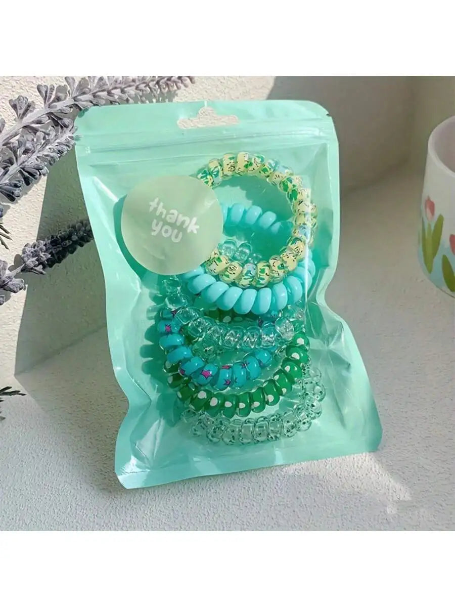 Set Women Fashion Telephone Wire Elastic Hair Band Colorful Printed Spiral Cord Rubber Band Hair Ties Hair Accessories Gift