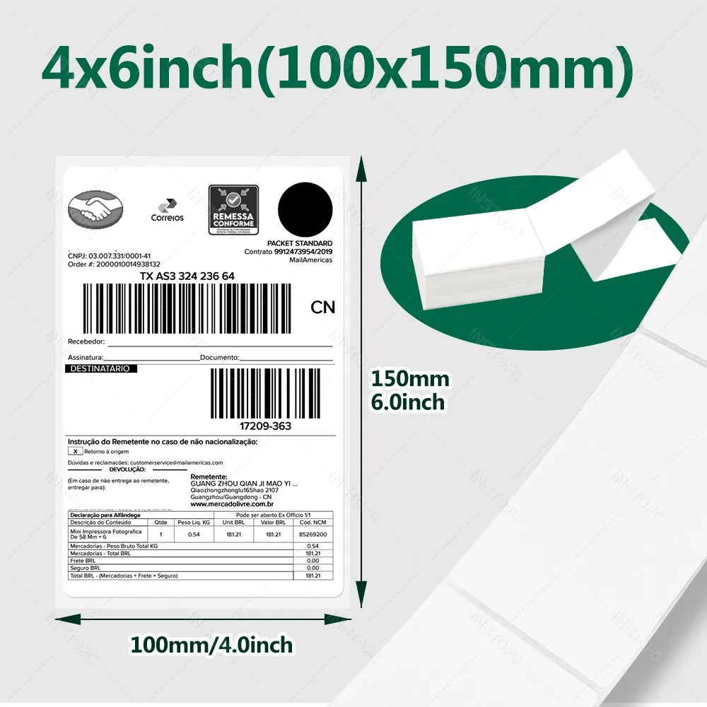4x6 Inch 500sheets Thermal Shipping Label Paper Self-adhesive For 4inch Label Printer Oil-Proof All-Purpose Sticker Label Paper