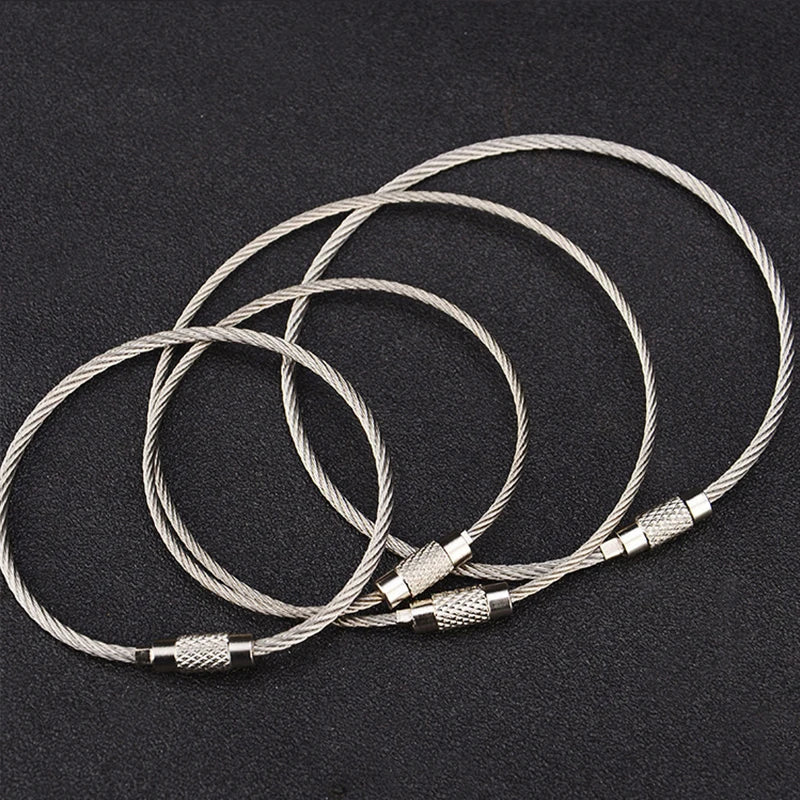 10Pcs Wire Rope Key Chain Stainless Steel Wire Keychain Carabiner Cable Key Ring Outdoor Hiking