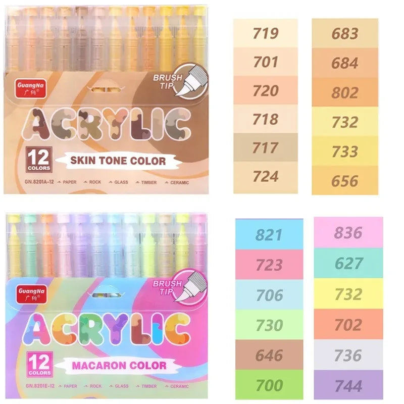 GuangNa 12/360/408 Colors Acrylic Paint Pen Markers Acrylic Skin Color Brush Tip Paint Marker for Wood Rock Painting Canvas Gift