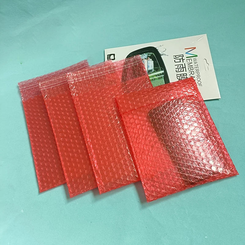100Pack Self-adhesive Envelope Red Bubble Packing Bags PE Anti-static Shockproof Packaging Bag Double Film Bubble Bag