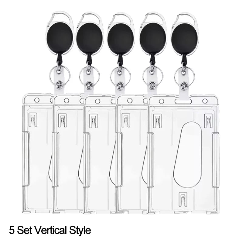 Transparent Double Cards Slots ID Tag Badge Holder with Badge Reel 2 Cards Storage Organizer Employee Pass Work Card Case Sleeve