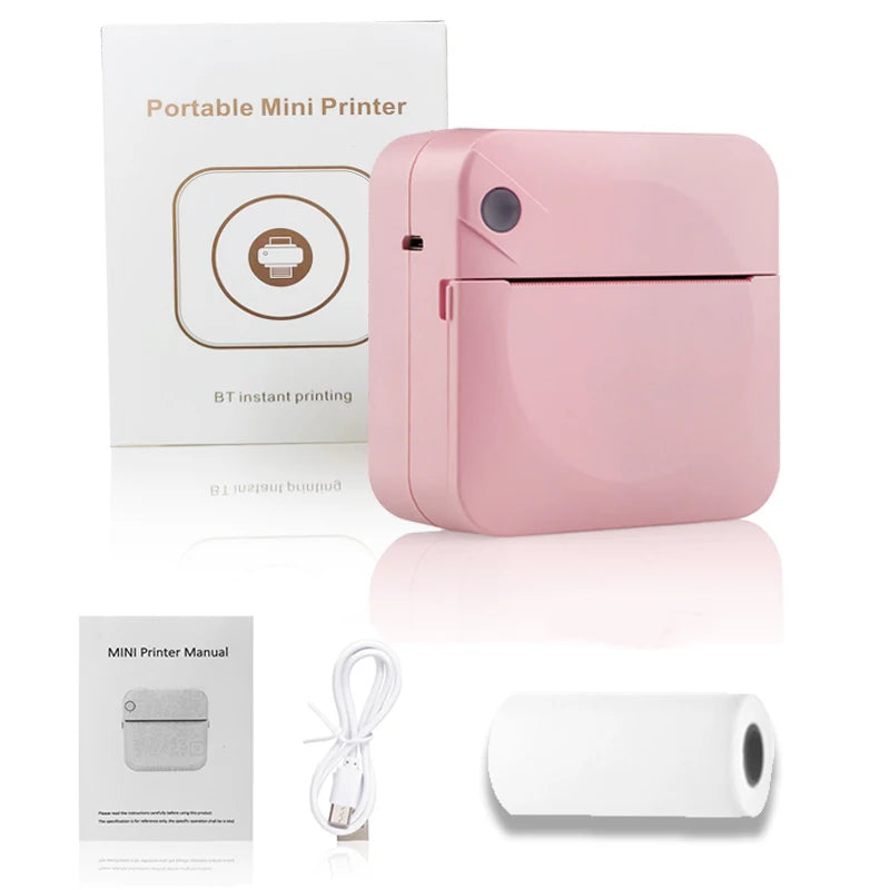 Mini Portable Printer Thermal Printing Sticker Wireless Inkless Mini Pocket Printer Self-adhesive Label Printer Photo Printer
