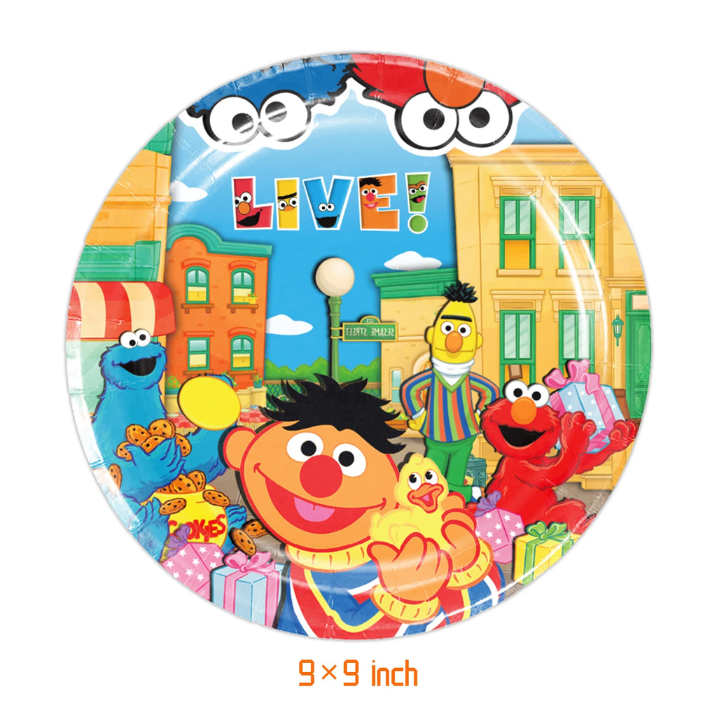 Cartoon SEsame-Streets Birthday Party Set Supplies Kids Disposable Tableware Balloon Cake Topper Banner Plates Decoration