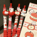 4Pcs Kawaii Apple Cat Gel Pen 0.5mm Black Ink Gel Pens Soft Grip Student Writing Pen Cute Stationery School Office Supplies
