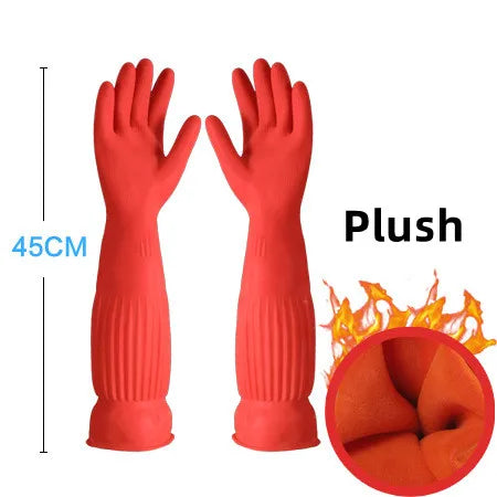 Latex Dish Washing Gloves Lined with Flocking Thick Nonslip Kitchen Housework Cleaning Gloves Washing Clothes Rubber Red Gloves