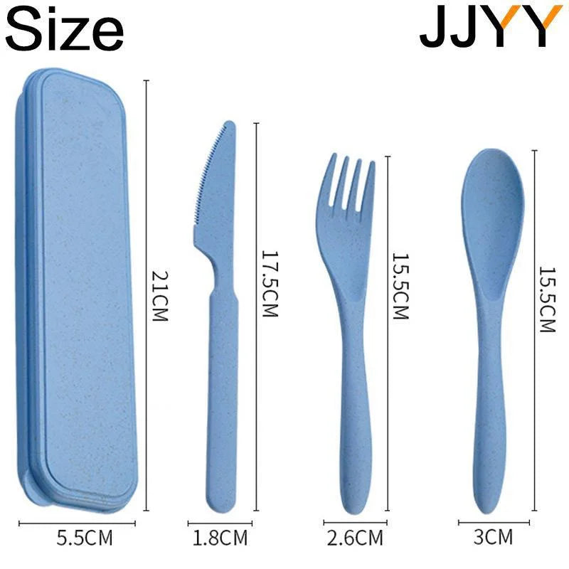 JJYY 1Set(3Pcs) Creative Portable Cutlery Set With Case Knife Fork Spoon Set Students School Office Home Travel Supplies