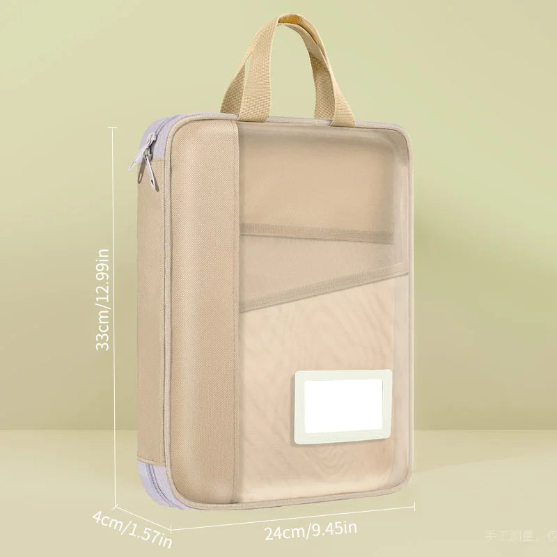 HUAJIE A4 file bag, transparent large-open file bag, zippered large-capacity document storage bag, handbag, student book bag, tutoring bag, exam paper bag, mesh subject classification bag, homework bag, study bag