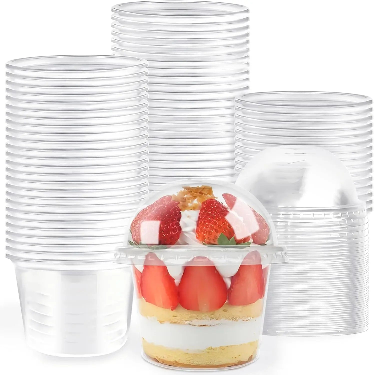 8OZ  Disposable Plastic Cups with Dome Lids Clear Dessert Cup Mini Parfait Appetizer Container for Ice Cream Cake Fruit Jelly