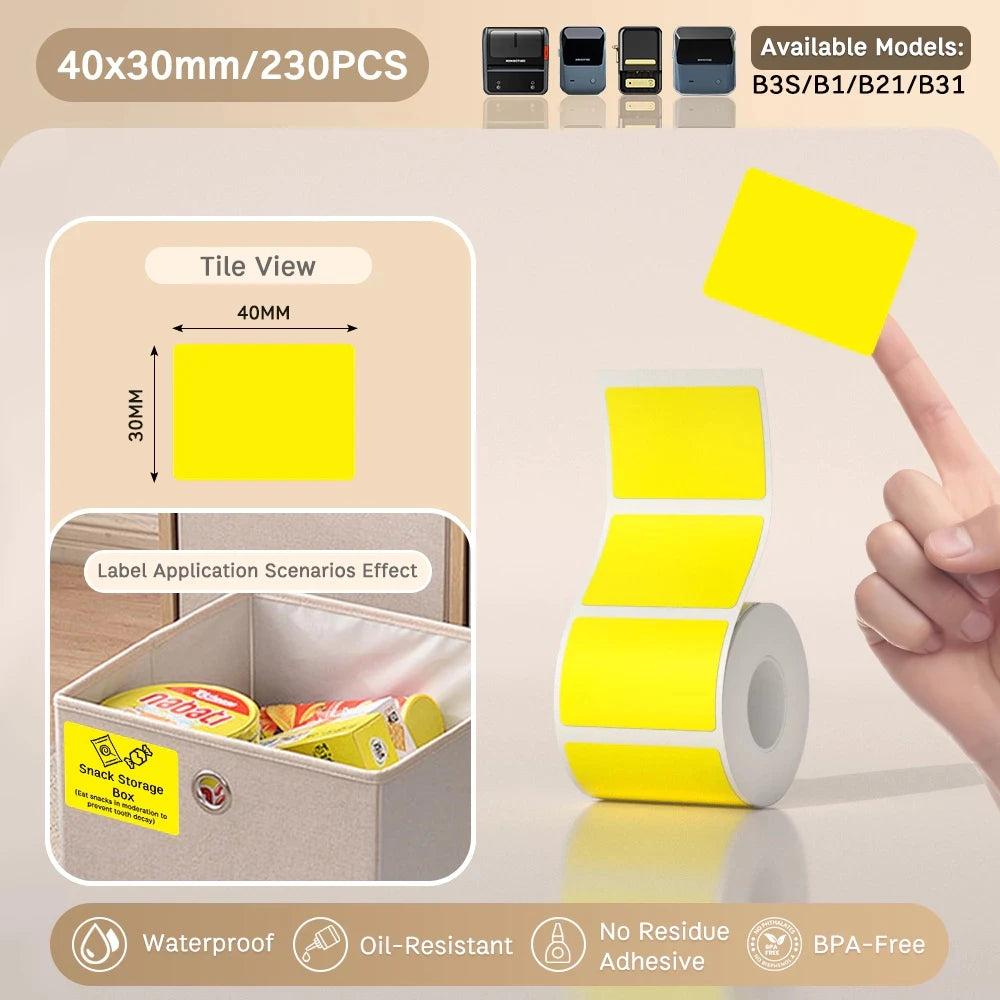 NIIMBOT B21/B203/B3S Colored Label Machine Printing Paper Self Adhesive Label Waterproof Oil Resistant Tear Resistant Label