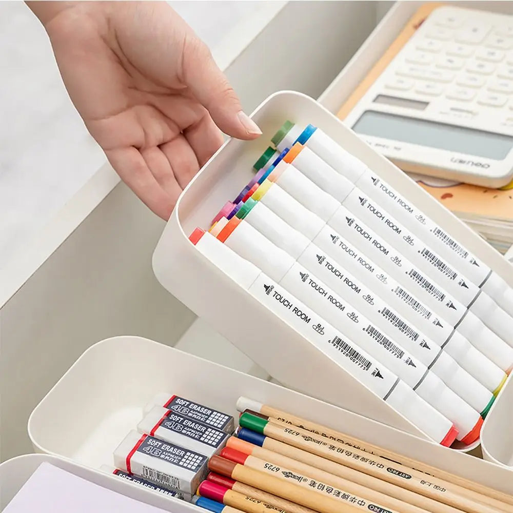 Plastic Desktop Storage Box Stackable Large Capacity Drawer Divider Storage Box Solid Color Documents File Organizer Home Office