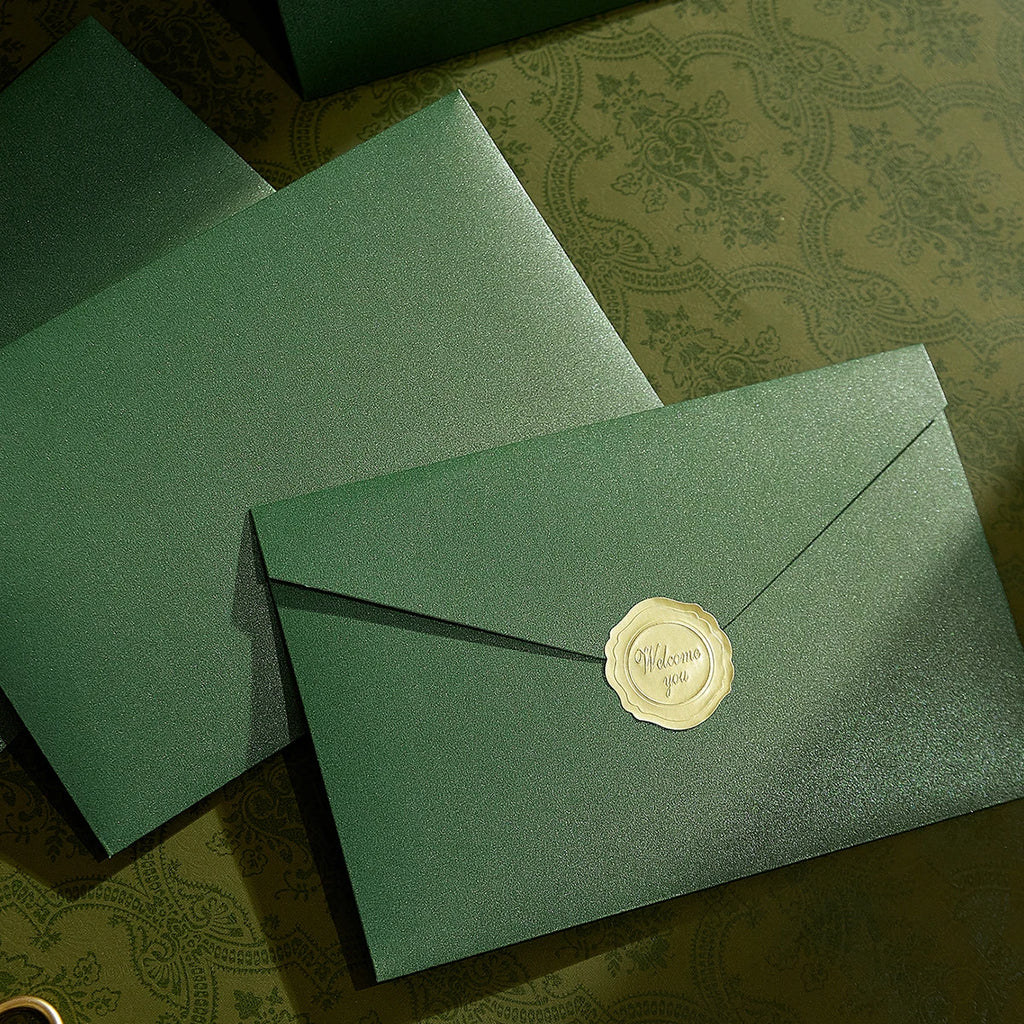10Pcs Pearl Color Ins Style Envelope Invitations with Gold Sealing Stickers, Multi-Purpose Envelopes for Weddings, Birthdays, Fa