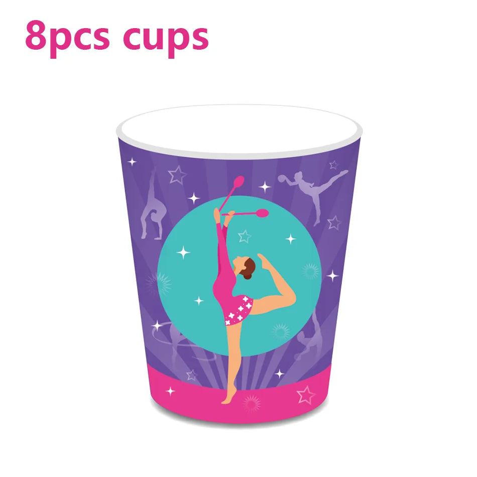 Gymnastics Disposable Tableware Cupcake Holder Plates Napkins TableCloth Banner For Birthday Party Dinnerware Party Supplies