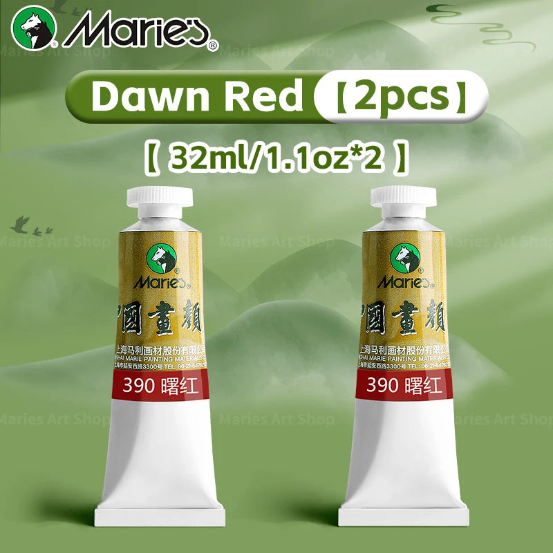 Marie's Chinese Painting Pigment Set,2pcs 20 Colors 32ml/1.13oz Tube,Watercolor Sumi Paint Kit for Drawing,Writing,Ink,Landscape