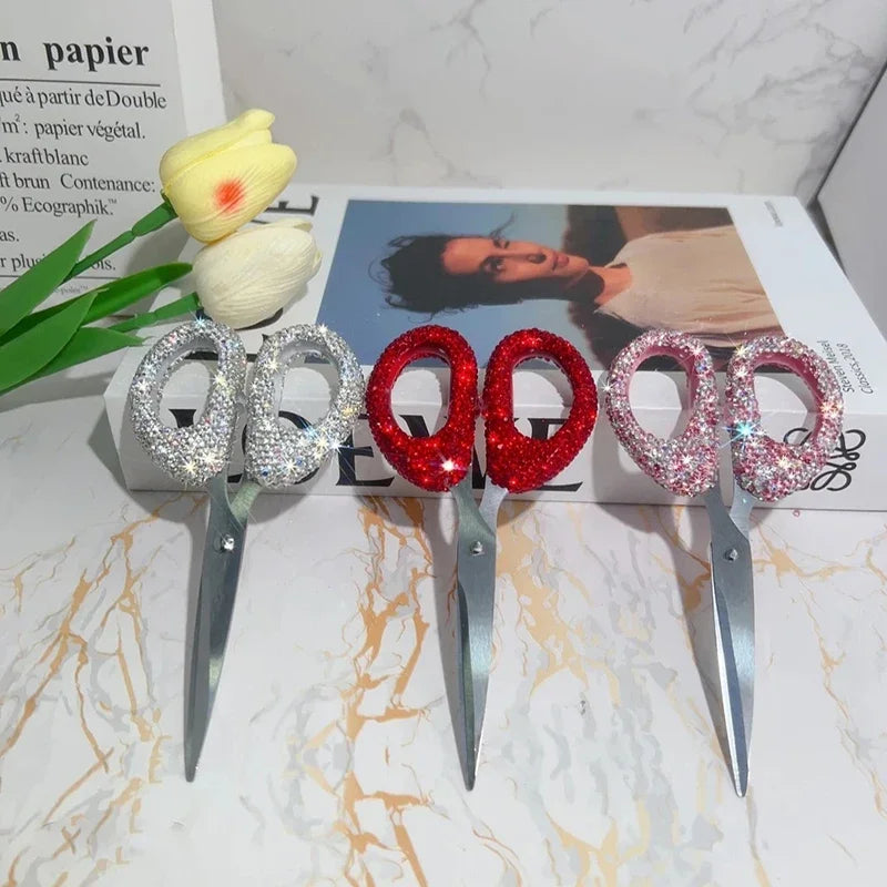 Luxury Rhinestone Scissor Paper Cuttings knife Office Stationery Home Stainless Steel Tailor Shears Kitchen Cutter Cutting Tool