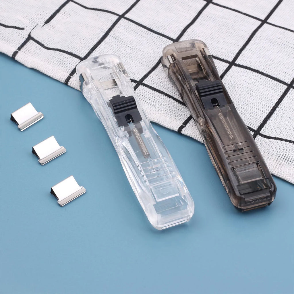 Push Stapler Binder Clips Paper Clamps Desktop Stapler Reusable Creative Stapler and Sraple Pins School Office Binding Supplies