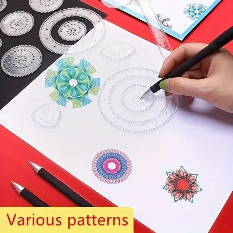 22-Pc Gear Drawing Ruler Set for Intricate Designs on Black Paper, with Stencils & Marker, Durable PC