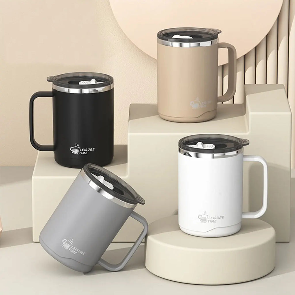 WORTHBUY 304 Stainless Steel Double Wall Insulated Coffee Mug With Handle Portable Sealed Water Cup Large Capacity Drinking Cup