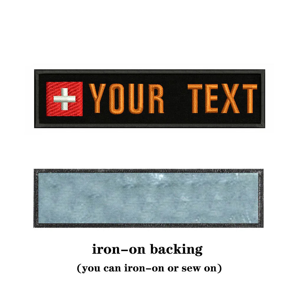 Swiss Flag Switzerland 10X2.5cm Embroidery Custom Name Text Patch Stripes Badge Iron On Or  Patches