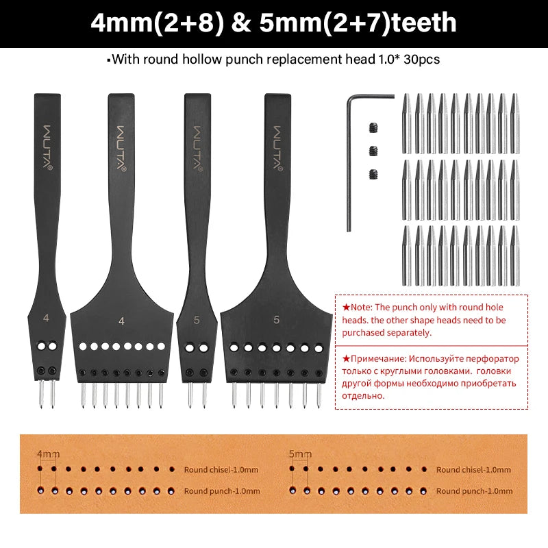WUTA 3G Leather Punches Head Replaceable Pricking Iron Removable Diamond Olive Round Hole French Style Chisel DIY Craft Tools