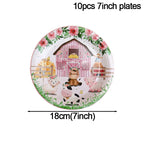 Pink Farm Animals Birthday Decor Disposable Tableware Set Paper Banner Floral Plates Baby Shower Girl Birthday Party Decorations