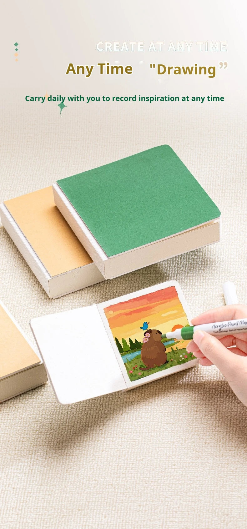 Borrence 58Sheets Drawing Notebook Sketchbook Handheld 230g Portable Watercolor Paper Coloring Book Oil Paint Gouache Notepad
