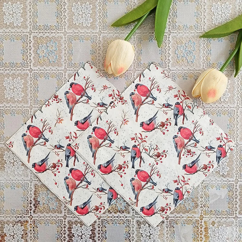 10/20pcs 33cm 2-Ply Colourful Printed Napkins Red Magpie Branch Disposable Wine Glass Flower Paper Placemat DIY Decoupage