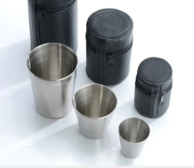 2025 4Pcs Outdoor Travel Stainless Steel Cups Mini Glasses for Whisky Wine with Case Portable Drinkware 30ml/70ml/170ml