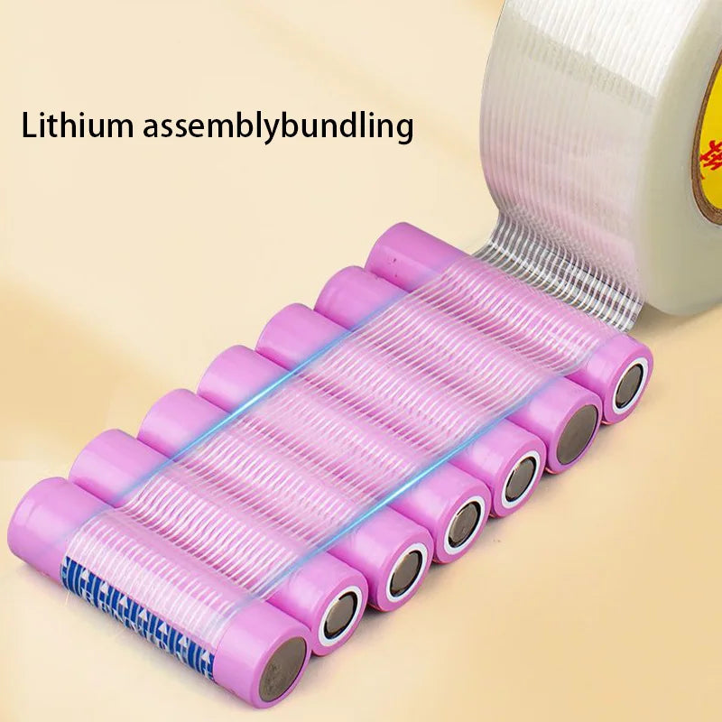 20M Striped Fiber Tape Lithium Battery Pack Insulation Wrap Fiberglass Tape Single Side Adhesive Seal Packaging Fixed