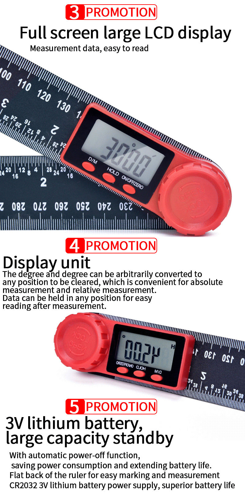 200mm 8'' Digital Angle Finder Ruler Protractor Inclinometer  Electron Goniometer  Angle Length Measuring Tool