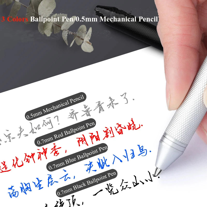 Multifunctional 4-color-in-one gravity-sensing pen metal ballpoint pen/Mechanical Pencil,Black/Red/Blue Ink Oil Signing canetas