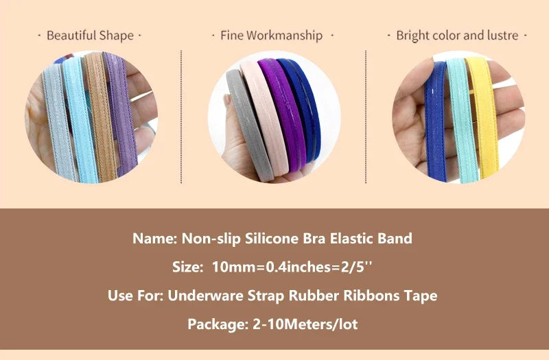 5/10/20M Non-slip Elastic Band 10mm Stretch Silicone Rubber Bands for Bra Underwear Strap Belt Tapes Sewing Trimming Accessory