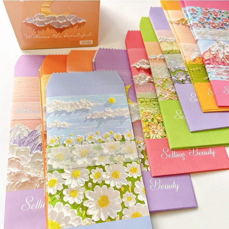100Pcs Colorful Printing daily romance life envelope pink daisy Office Paper Envelopes Oil painting School Supplies 175*88mm