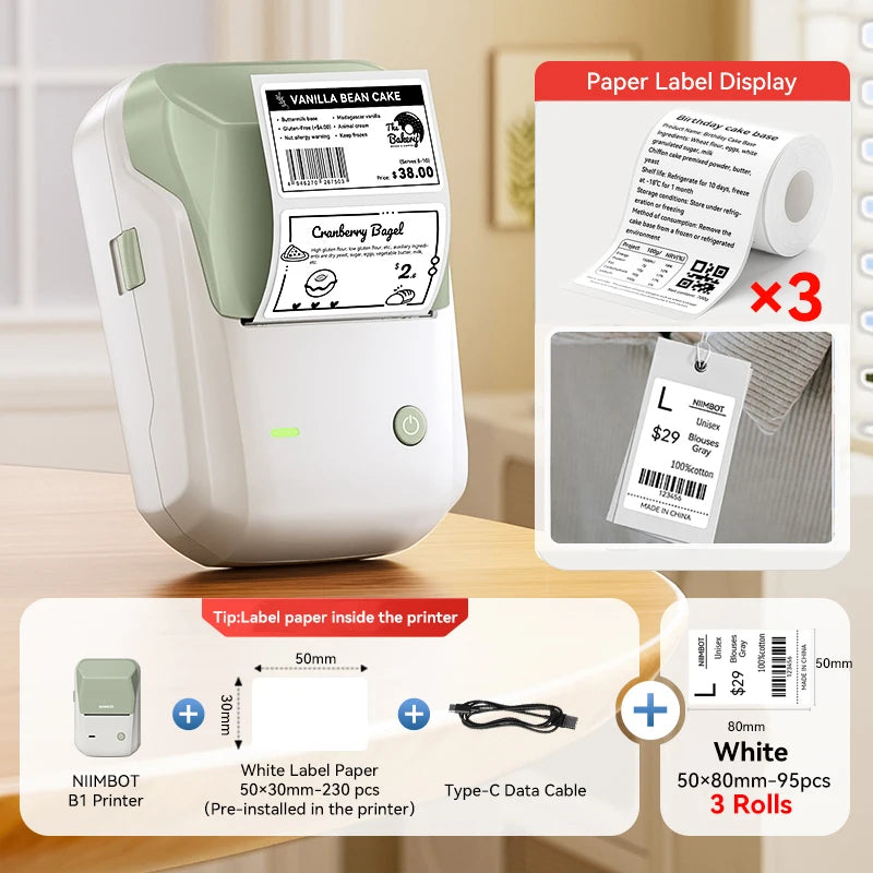 Portable Niimbot B1 Wireless Label Maker Adhesive Sticker Printer Labeling Machine DIY 20-50mm Labels for Office Home