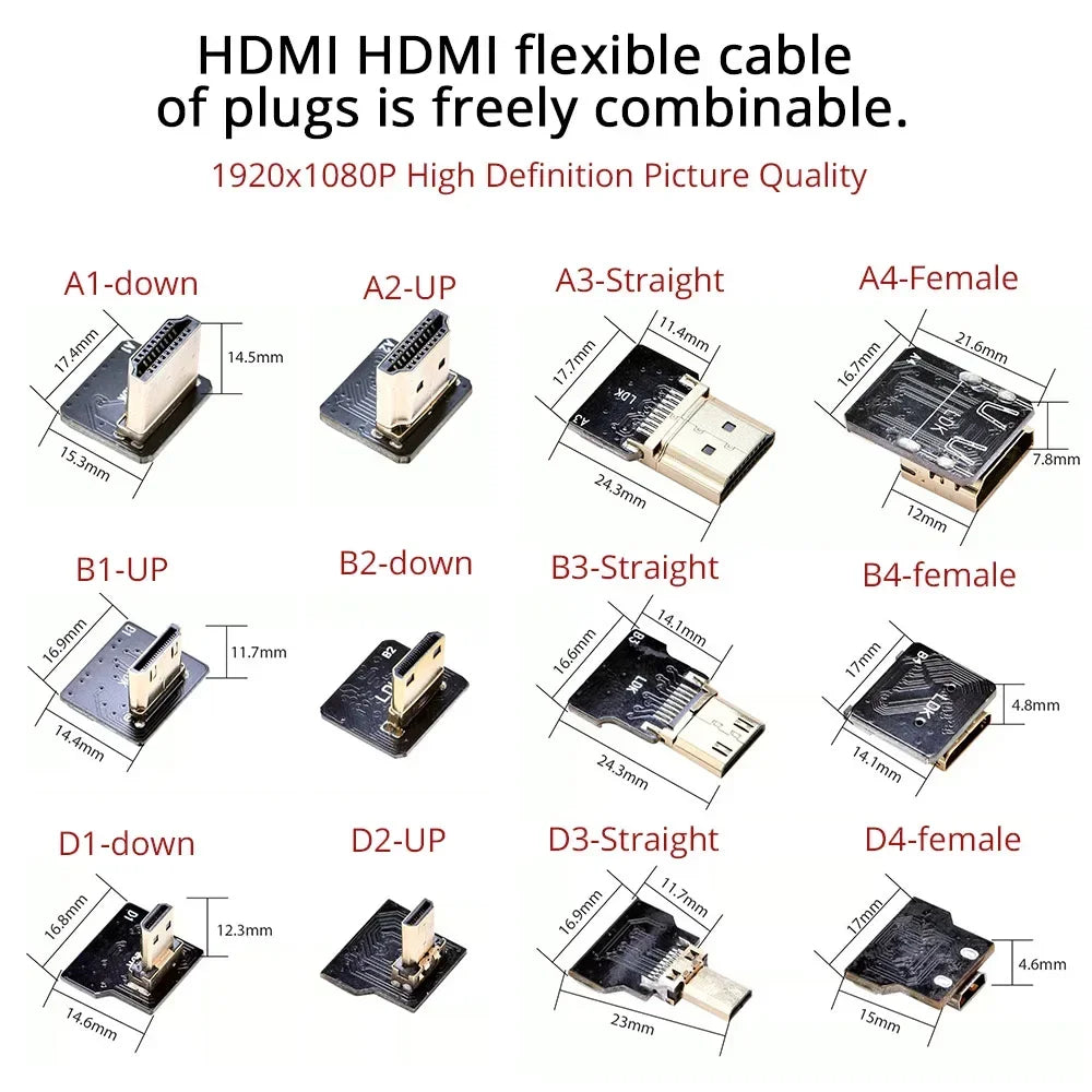Ribbon FPV HDMI-Compatible Connector Flexible Flat Cable Raspberry Pi 4 Micro HDMI to HDMI/Mini HDMI Female 90 Degree FFC 20pin