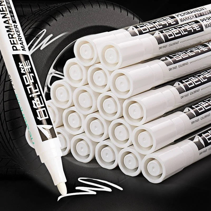 5pcs White Marker Paint Pens Waterproof Rubber Permanent Marker Pen Car Tyre Tread Environmental Tire Painting DIY Graffiti Pens