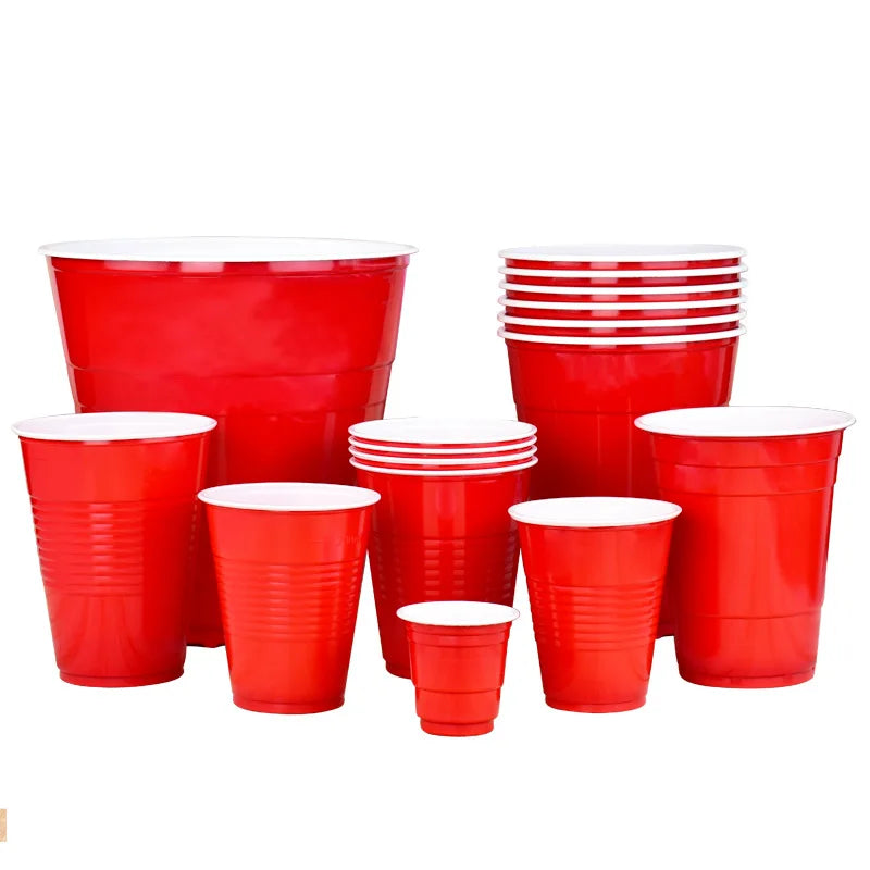 50PCS 3 Sizes Plastic Party Red Cups for Drinks, Soda Punch Barbecue Cola or Water Disposable Cup of Birthday Wedding Party