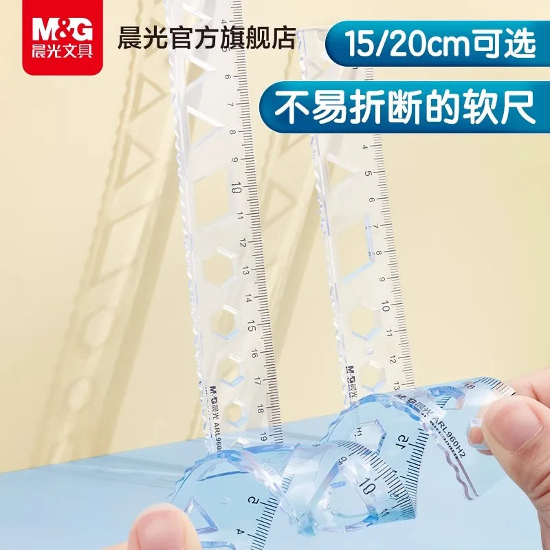 M&G Soft Straight Ruler Transparent 15/20cm Ruler Wave Ruler Painting Drawing Tool Bendable Multifunctional Creative Drawing Rul