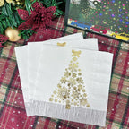 16pcs 33 * 33cm 2Layer Hot Selling Hot Stamped White Christmas Tree Napkins Christmas Disposable Table Mat DIY Decoupage Paper