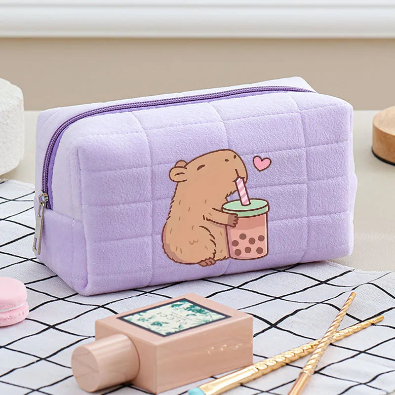 Cute Capybara 1pc pink blue Pillow Design Cosmetic Bag Pencil Case Pen Pouch Large-capacity Student Storage Pencil Case gift