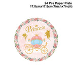 Princess Pink Castle Theme Birthday Party Disposable Tableware Set Paper Plate Paper Napkin Happy Birthday Party Decor Kids Girl